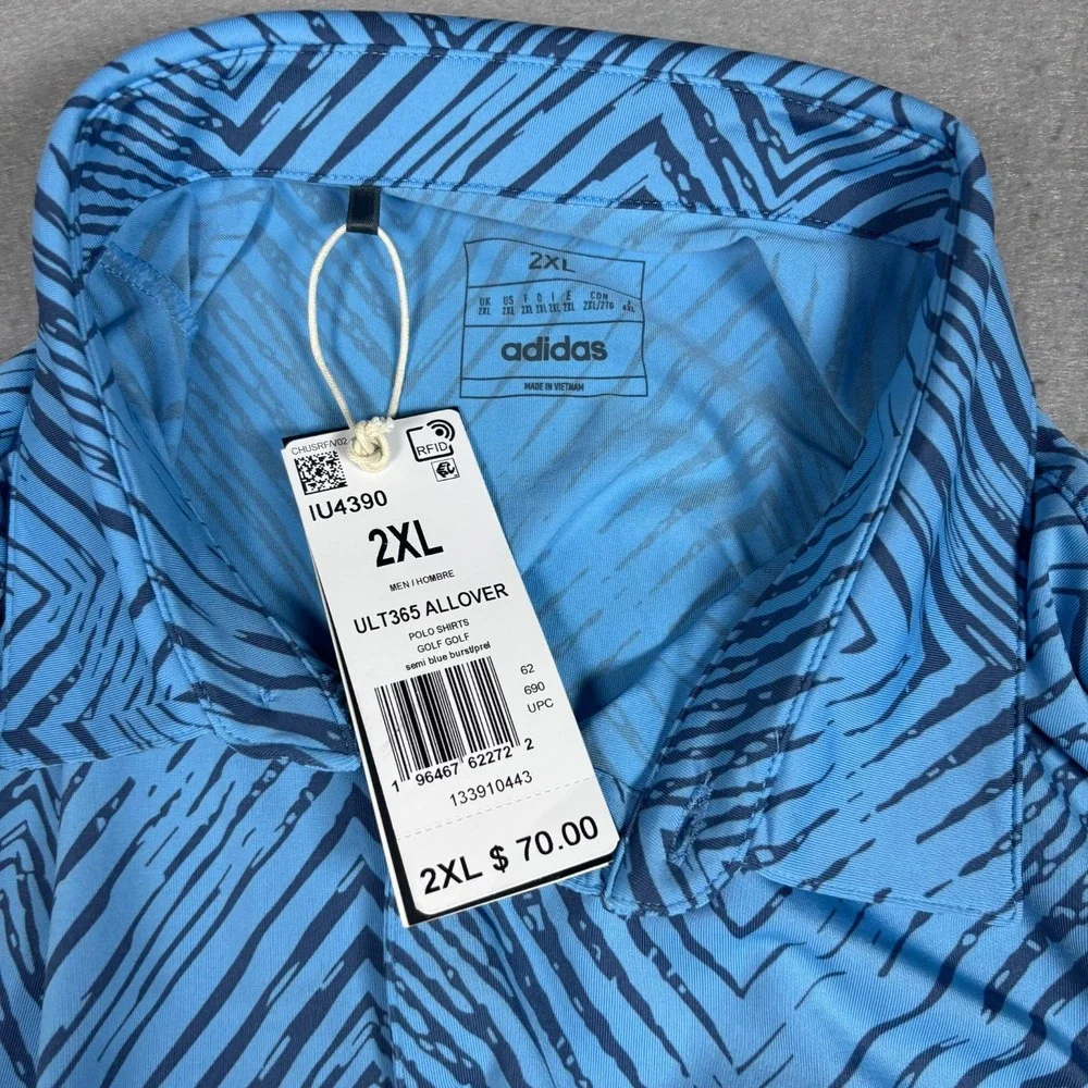 Adidas Men's All Over Print Polo Shirt Semi Blue Burst Golf Performance Size 2XL
